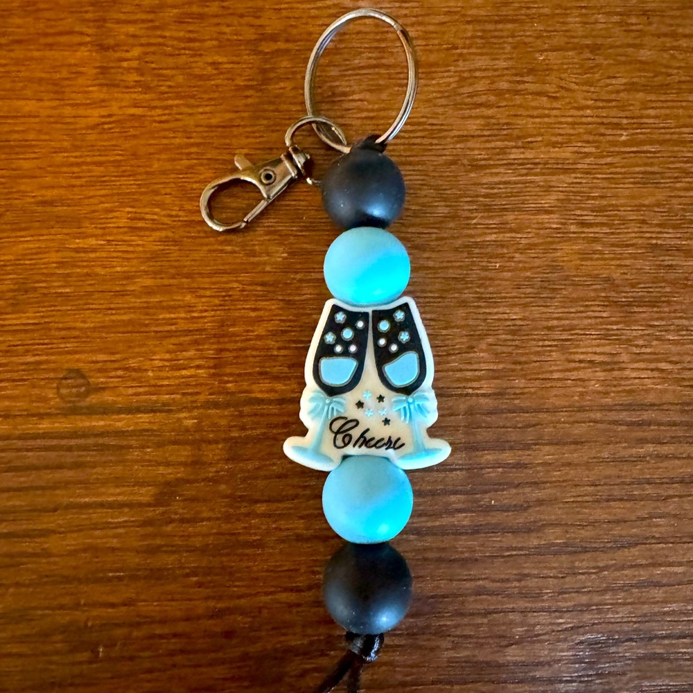 Blue and Black Cheers Silicone Beaded ID Badge Holder Keychain New without tags